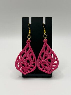 Homemade Pink Lace Teardrop Earrings